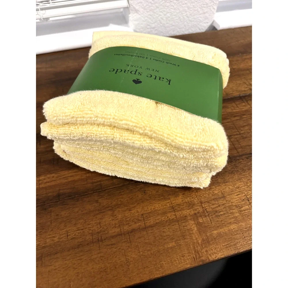 Kate Spade New York Set of 4 Wash Cloths 100% Cotton Yellow 13
